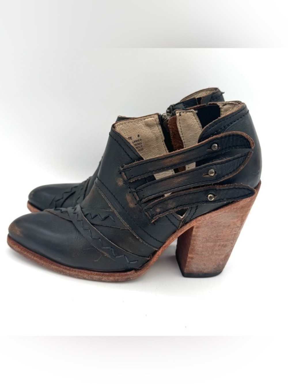 Freebird by Steven Black Leather Ankle Booties with Wood Block Heel